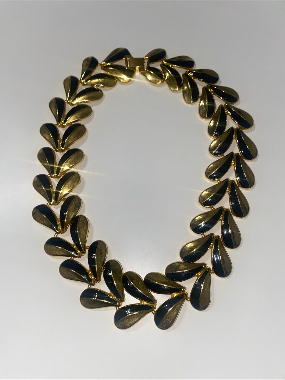 Gold and Black Leaf Link Statement Necklace